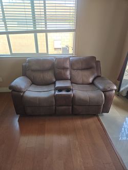 Brown leather couches