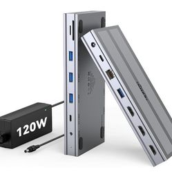 4URPC Laptop Docking Station Triple Display with 120W Power Adapter, Displaylink Docking Station 3 Monitor for MacBook/Mac mini M4, Windows(3 HDMI, 5 