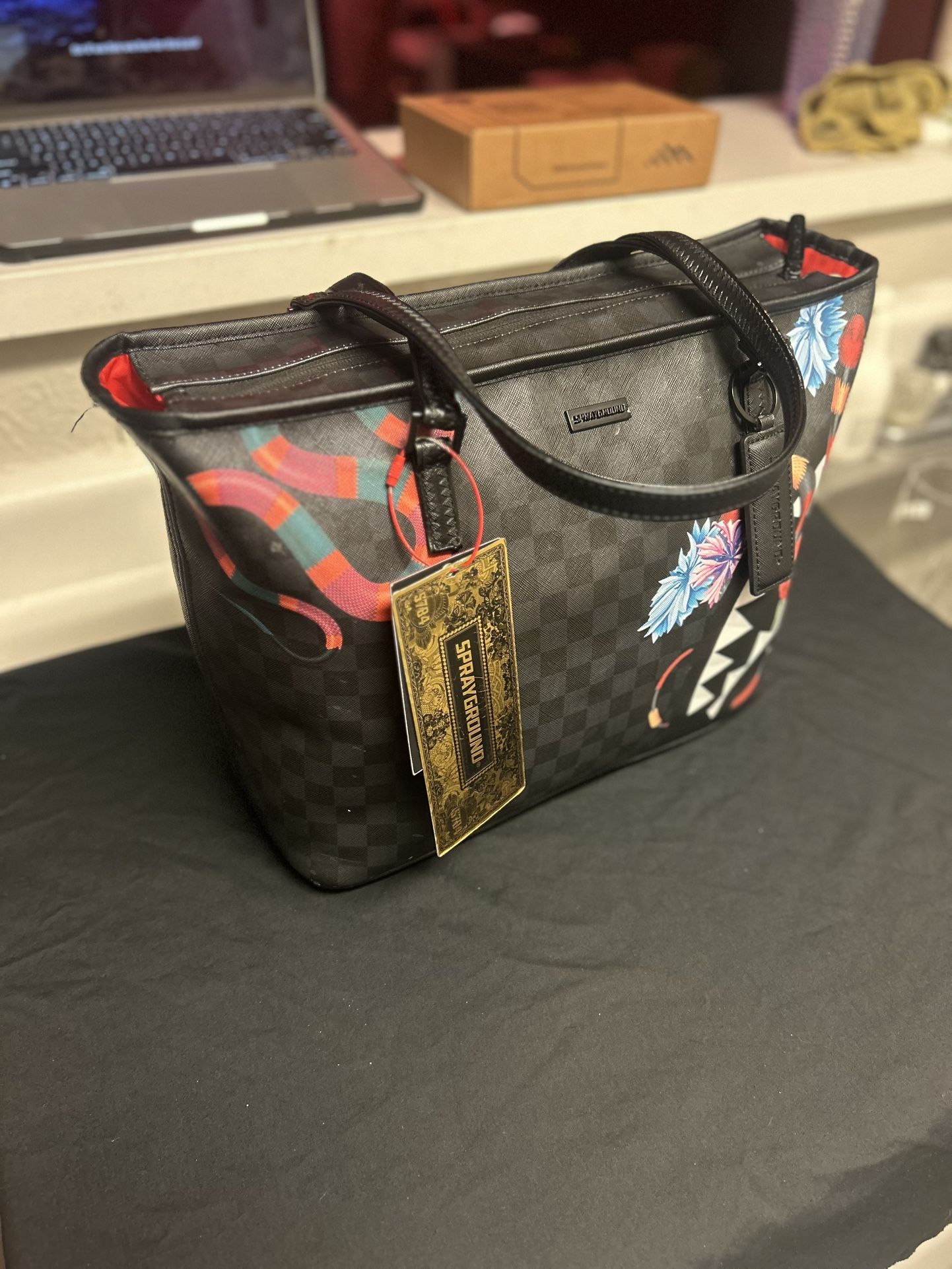 RARE Sprayground Jardin D'Eden Snake Checkerboard Tote Bag