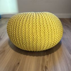Yellow Knitted Pouf Ottoman - Like New 🍋