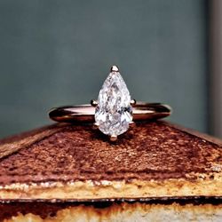 GIA Certified Natural 1.01 Carat Pear Diamond Solitaire Ring