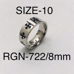 Stainless Steel Silver Cross Carved Ring Band: Size-10/RGN-722