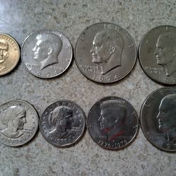 Old Coins 1970s Vintage Dollar Coins Eisenhower Liberty Susan B Anthony LOT