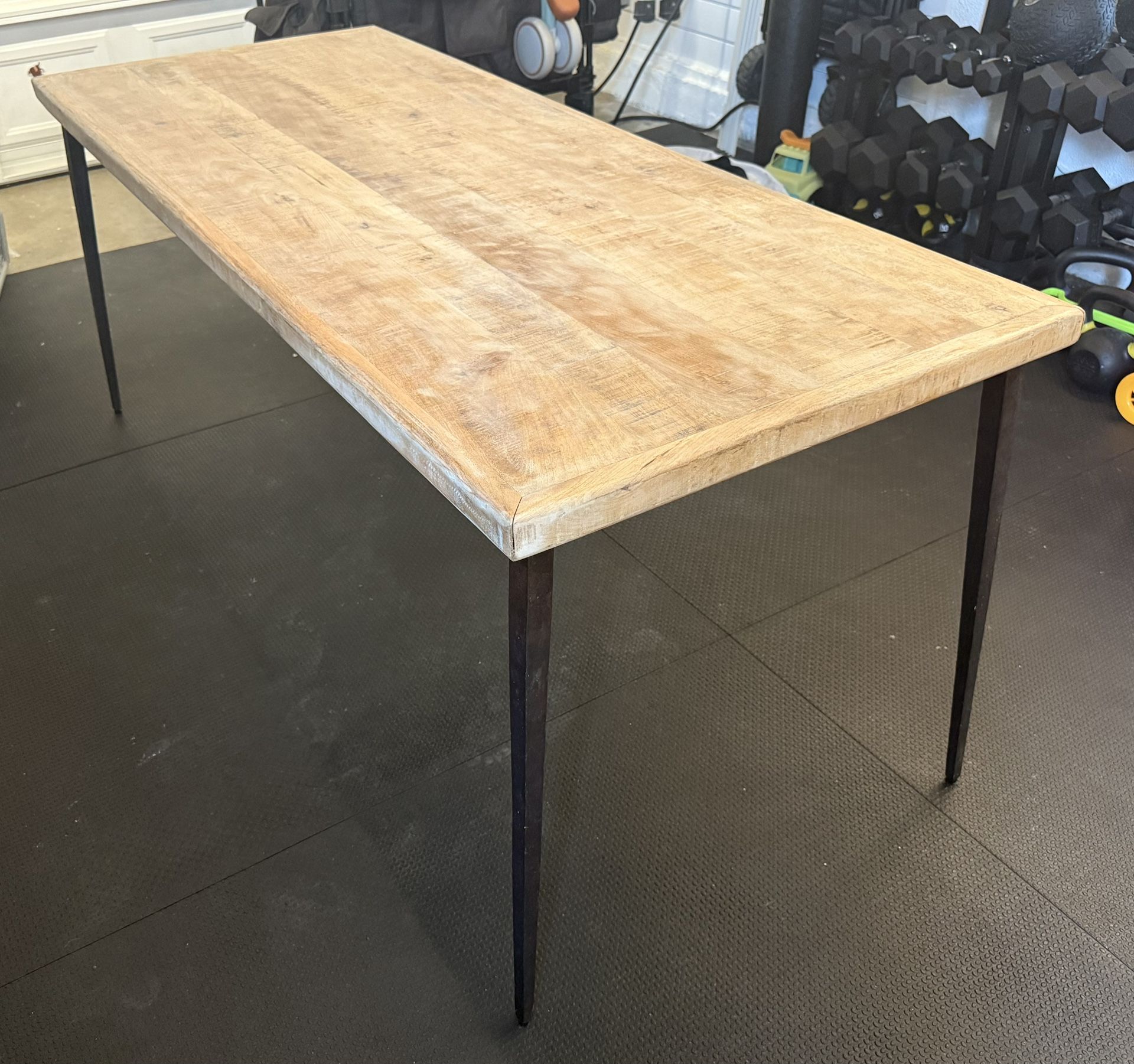 Farmhouse Solid Wood Top Metal Base Dining Table