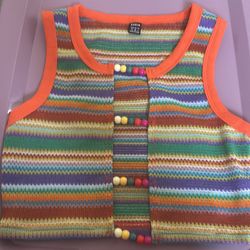 Colorful Striped Crop Tank with Beaded Detail – Size  M