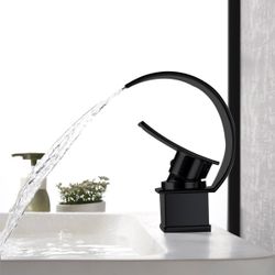 Mooni Black Waterfall Bathroom Sink Faucet Single Handle B33