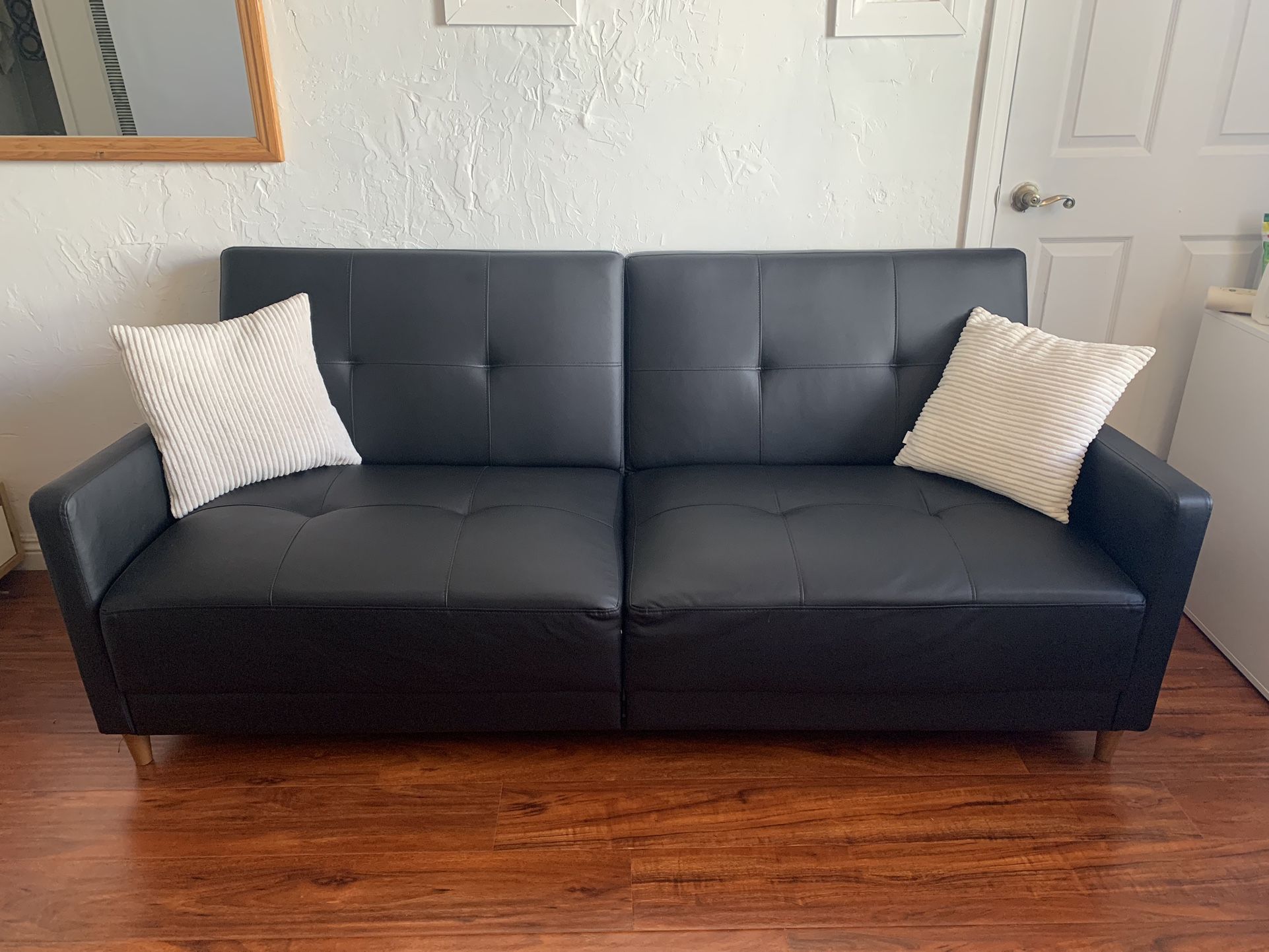 Vegan Leather Convertible Sofa 76”