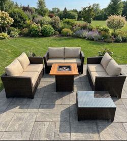 Ovios brand high quality deep seating cushions fully assembled inside the box patio furniture set outdoor patio furniture fire pit propane ovios brand