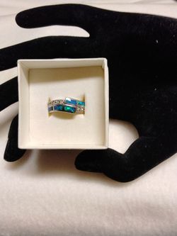 Australian Opal Inlay Ring.  925 Sterling Silver 