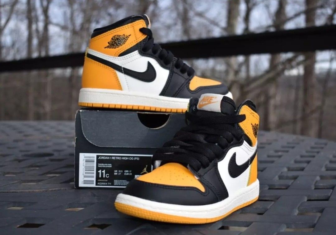 BNIB Nike Air Jordan 1 Retro High OG PS 'Yellow Toe' Little Kid Size 11C