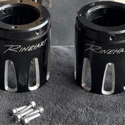Harley Rinehart 3.5" Black Merge Machined End Caps - Pair