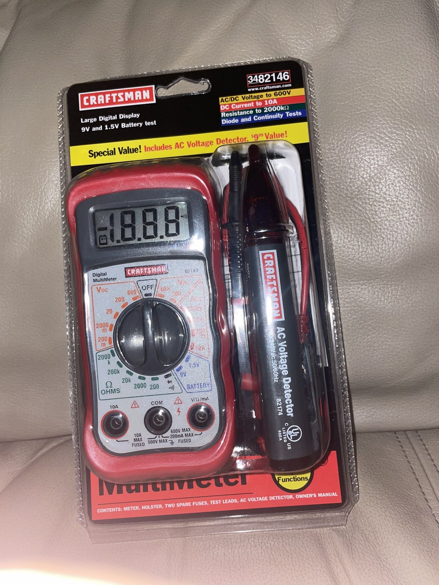 Craftsman 8-Function Digital Multimeter kit, model 34-82141 NWT Voltage Detector
