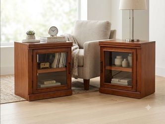 Pair of Solid Wood & Glass Door End Tables / Nightstands