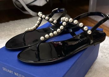 Stuart Weitzman Black Jelly Sandals with Pearls size 8.5