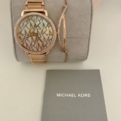 Michael Kors Rose Gold Watch And Matching Bracelet 