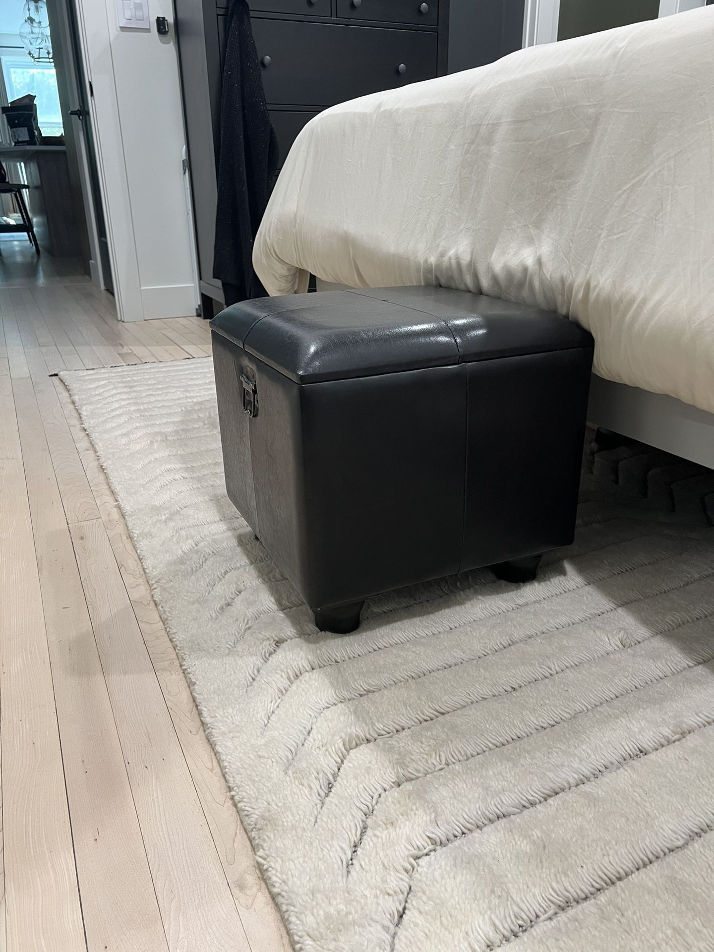 Faux Leather Storage Ottoman