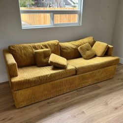 Yellow Corduroy Queen Pull Out Couch 