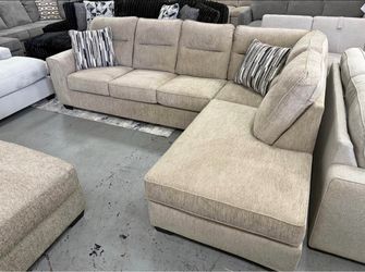 Beige Fabric Sectional Sofa with Chaise