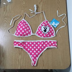 New Womens Vintage Playboy 2Pc Polka Dot Thong Bikini Swimsuit Size XLarge 