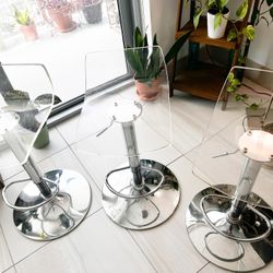 Set If 3 Kitchen Stools  Chairs - Clear Plastic and Metal Modern Look