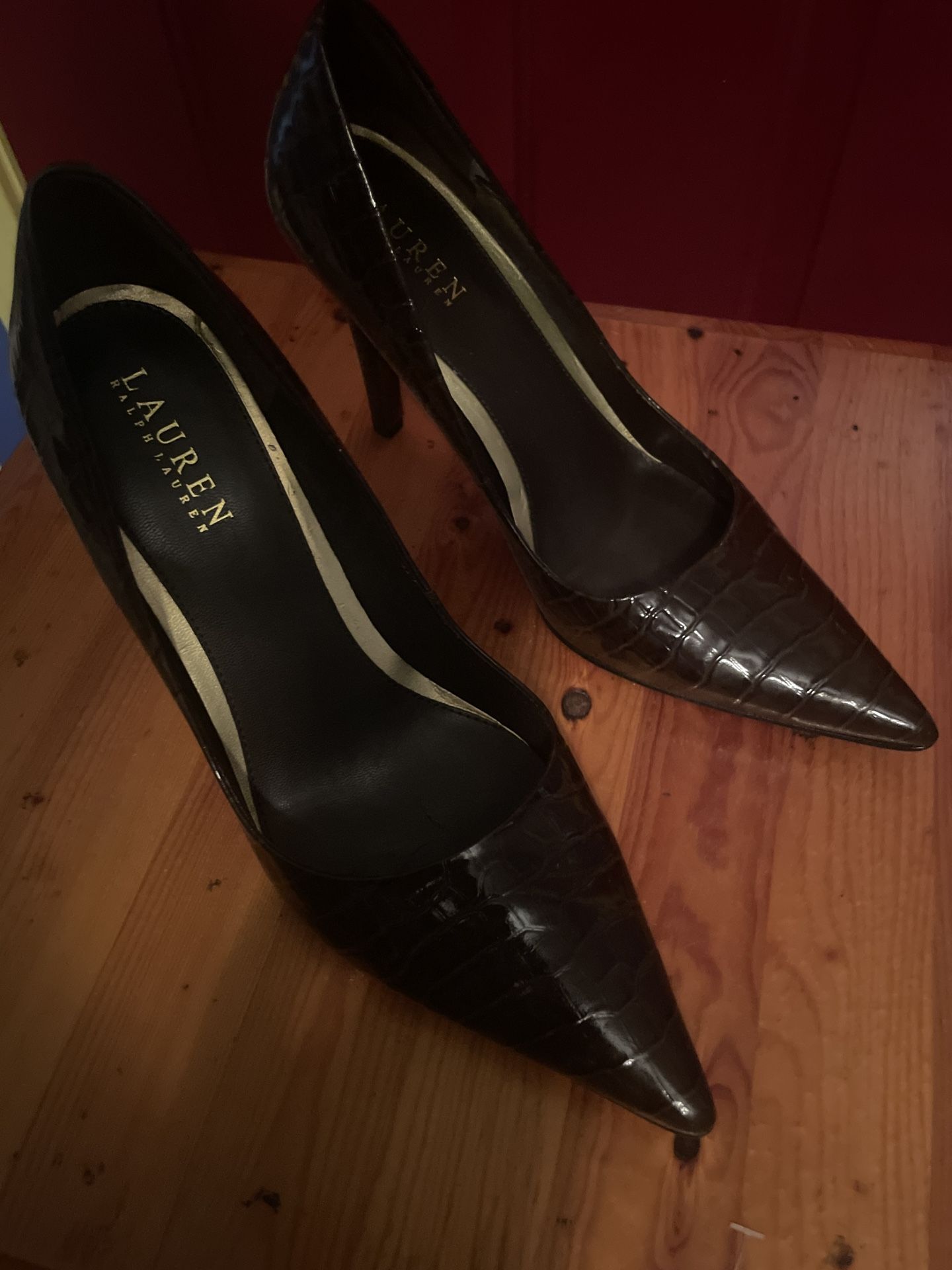 Ralph Lauren Brown Leather Heels Size 8 1/2