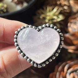 Size 7 925 silver overlay Rose Quartz heart ring