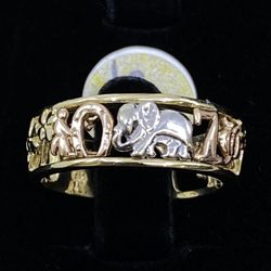 $700 Three Tone White Yellow And Rose Gold Lucky Figures Ring