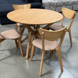 New! 42” Round Dining Set, Table And Chairs,5pcs Round Table, Natural Wood Table, Casual Dining Set, Dinette Set, Kitchen Table, Wooden Table, Chairs