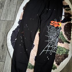 Sp5der orange web black sweats