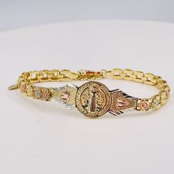 Pulsera,San Benito orò laminado italiano/Saint Benedict, Italian gold plated bracelet