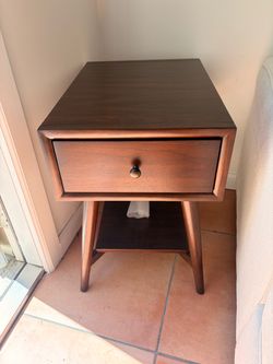 Mid-Century Modern Walnut Nightstand with Drawer