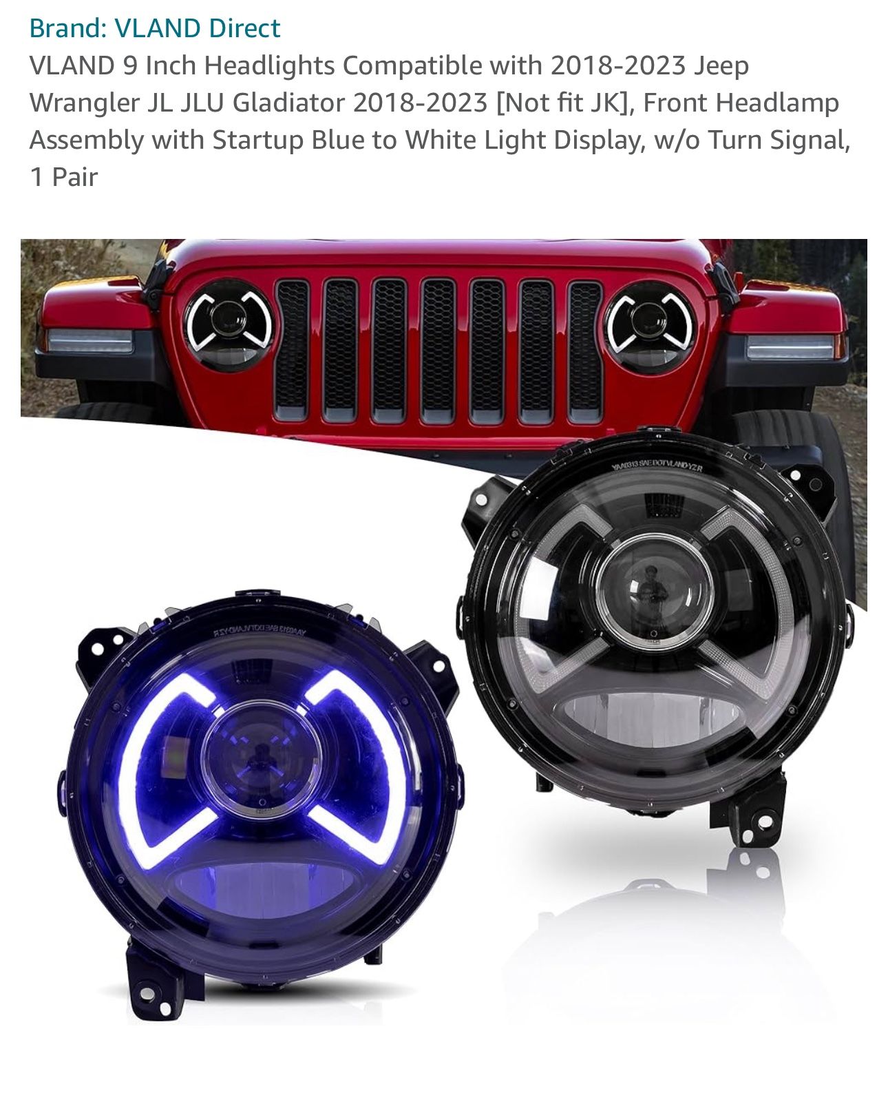 2018-2022 Jeep Wrangler Aftermarket Head Light Pair