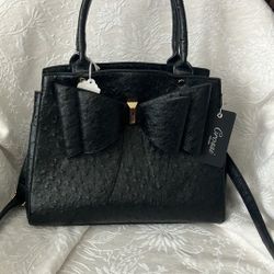 Crossi Black Ostrich Print Bag