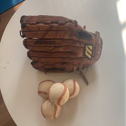 Mizuno Baseball Glove, Free Balls