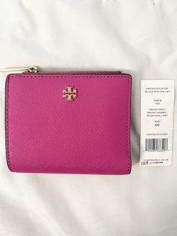 Authentic Tory Burch Pink And Red Mini Wallet Gold Zipper 