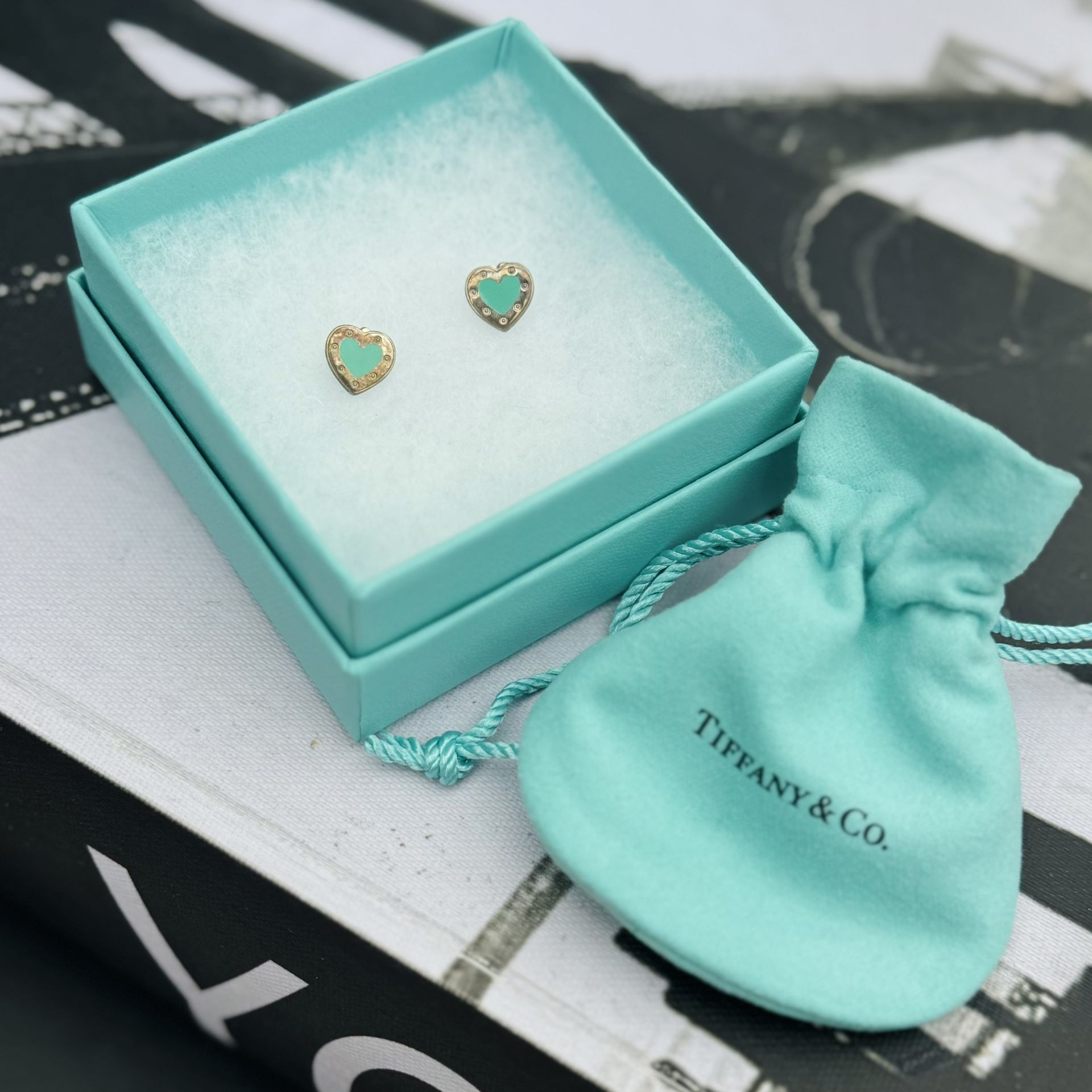 Authentic Tiffany Heart Enamel Earrings