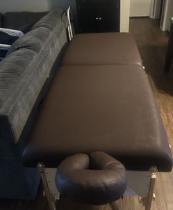 Earthlite, color brown size of sectional couch on the back side of the couch