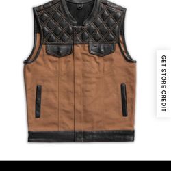 Motorcycle Vest Leather And Canvas