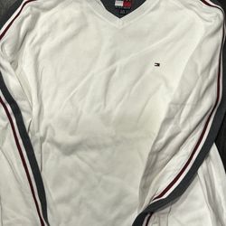 Tommy Hilfiger XL v neck Long Sleeve sweatshirt White Gray 