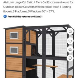 Large Cat Catio 4 Tiers Cat Enclosures House For Outdoor Indoor Cats With Weatherproof Roof, 3 Resting Rooms, 3 Platforms, 5 Windows 70'' H 77''L