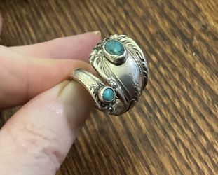Vintage Sterling Silver Turquoise Towle Spoon Ring  Size 5.5