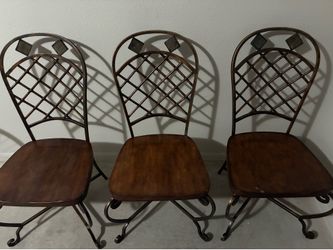 Set of 3 Used Wrought Iron & Wood Dining Chairs – $30