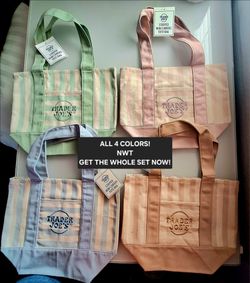 NWT Trader Joe's Striped Mini Canvas Tote Bags - Full Set of 4 (Summer 2026)