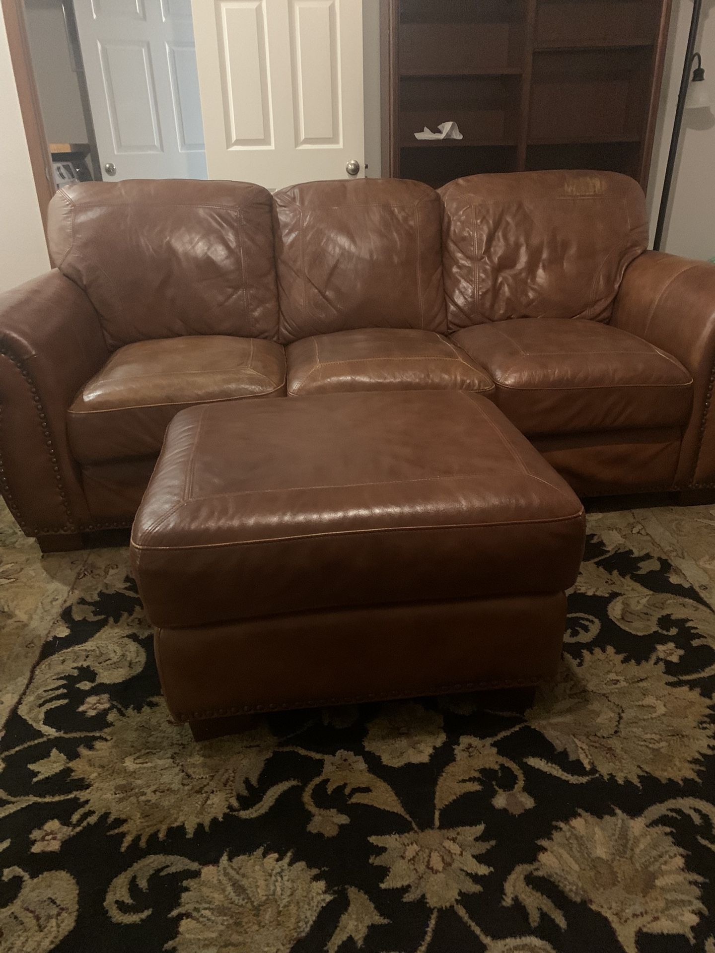 Leather Sofa And Matching Ottoman