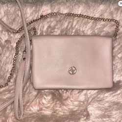 Adrienne Vittadini faux leather crossbody wristlet wallet bag blush pink beige