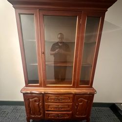 FRENCH COUNTRY STYLE VINTAGE CHINA CABINET Glass Doors 3 Drawers Solid Wood