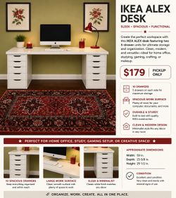 IKEA ALEX Desk with Dual 5-Drawer Units – White Home Office Desk