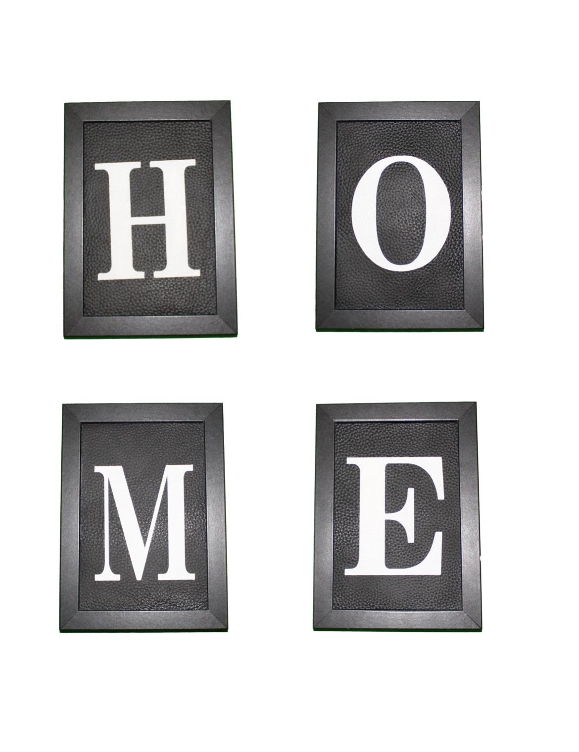 Wall Decor Frame Letters with an Inspiring Quote Art Print H, O, M, E, 4-Piece Set, Painted on Black Cowhide Leather