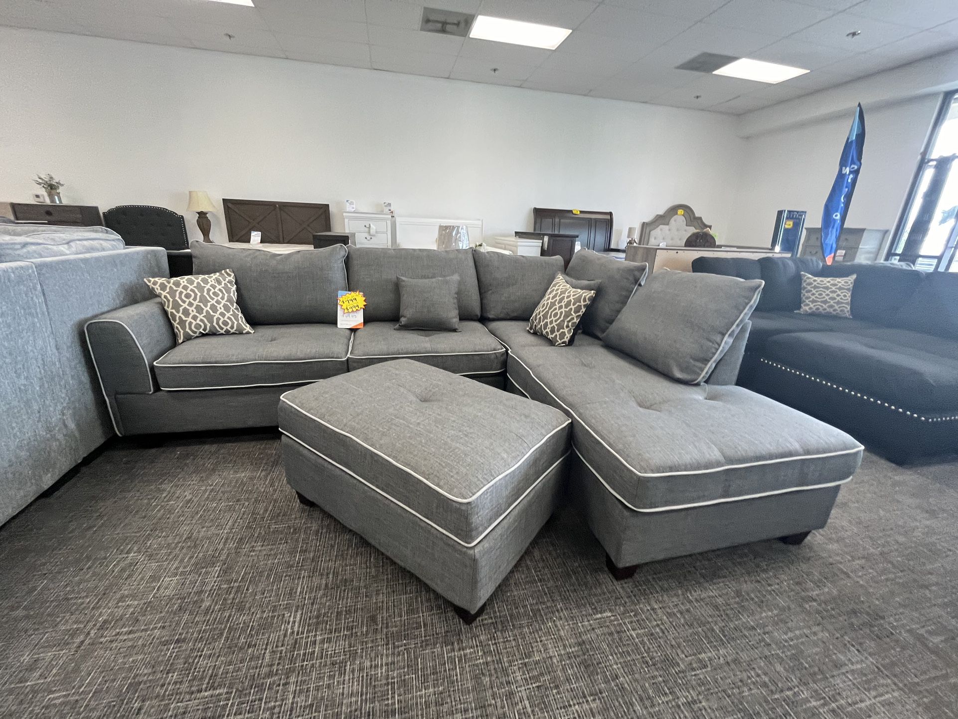 Light Gray Sofa Sectional Couch W/Storage Ottoman