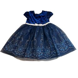 Jona Michelle Girls Blue Silver Velvet Glitter Holiday Christmas Party Dress 4T